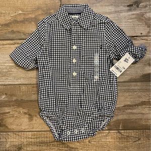 BNWT Navy Blue and White Checkered Button Down Onesie